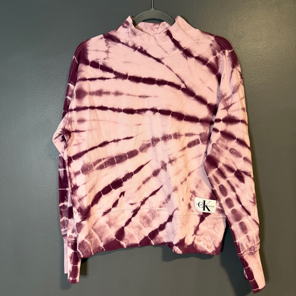 Calvin Klein Womens Purple Pink tie dye mock neck sweatshirt, Large